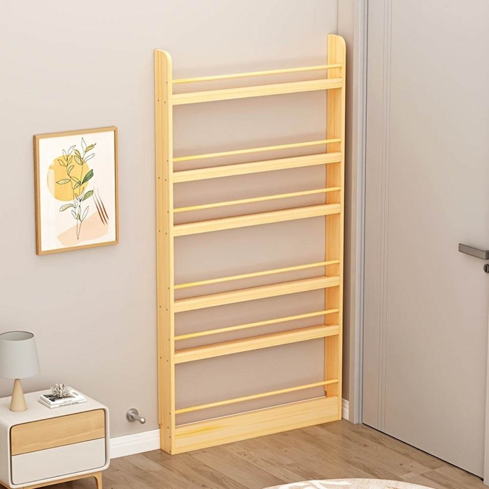 Ultra-Narrow Solid Wood Bookshelf – Wall Mounted & Over-the-Door Bookcase, Zero Formaldehyde, Multi-Layer Space-Saving Shelf, 2 3 4 5 6 Tier, Home Office & Living Room