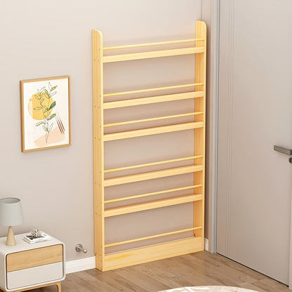 Ultra-Narrow Solid Wood Bookshelf – Wall Mounted & Over-the-Door Bookcase, Zero Formaldehyde, Multi-Layer Space-Saving Shelf, 2 3 4 5 6 Tier, Home Office & Living Room