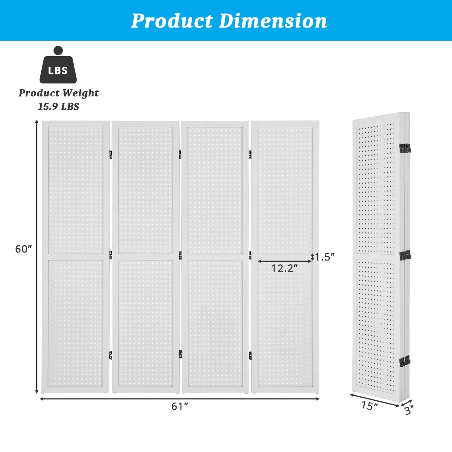 VINGLI Freestanding Pegboard with Support Feet, 5 FT Wood Room Divider Display Board Organizer, Folding Privacy Screen Partition Space Separator for Craft Shows Events Retail