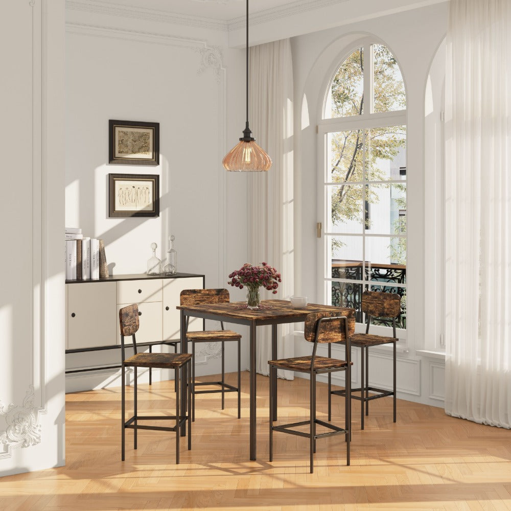 5-Piece Industrial Dining Table Set for 4, Rectangular Kitchen Table and Chairs for Small Space Dining Room Apartment, Modern Dining Room Set