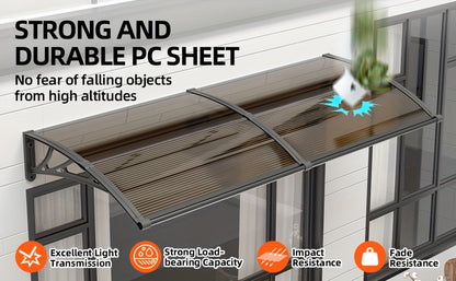 [UV Rain Snow Sunlight] Polycarbonate Window Door Awning Canopy with Large Sink Patio Awnings for Doorways Outdoor Sun Shade Cover Balcony Yard Roof UV Rain Snow Sunlight Protection Hollow Sheet, 24/32/40/48/60/80/120 Inches