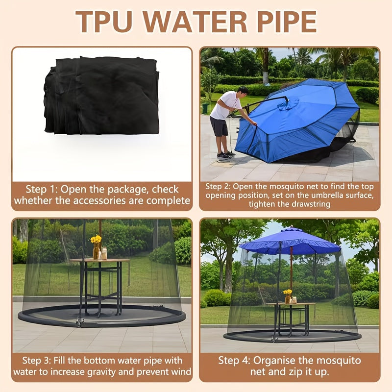 Duty Outdoor Umbrella Mosquito Net - Fit for Roman, Straight Pole, Curved Arm Umbrellas, Zipper Closure, with Zipper Door, Adjustable Height And Diameter, Very Suitable for Outdoor Camping