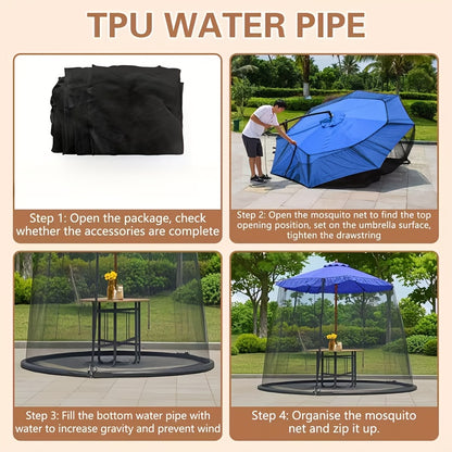 Duty Outdoor Umbrella Mosquito Net - Fit for Roman, Straight Pole, Curved Arm Umbrellas, Zipper Closure, with Zipper Door, Adjustable Height And Diameter, Very Suitable for Outdoor Camping