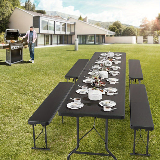 Bonnlo 6 Feet White/ Black Plastic Folding Benches for Outdoor Camping Dining Soccer Games Portable Picnic Party Seating with Smooth HDPE Tabletop 1 Pack/ 2 Pack Garden Patio Lawn Dining Benches Chairs