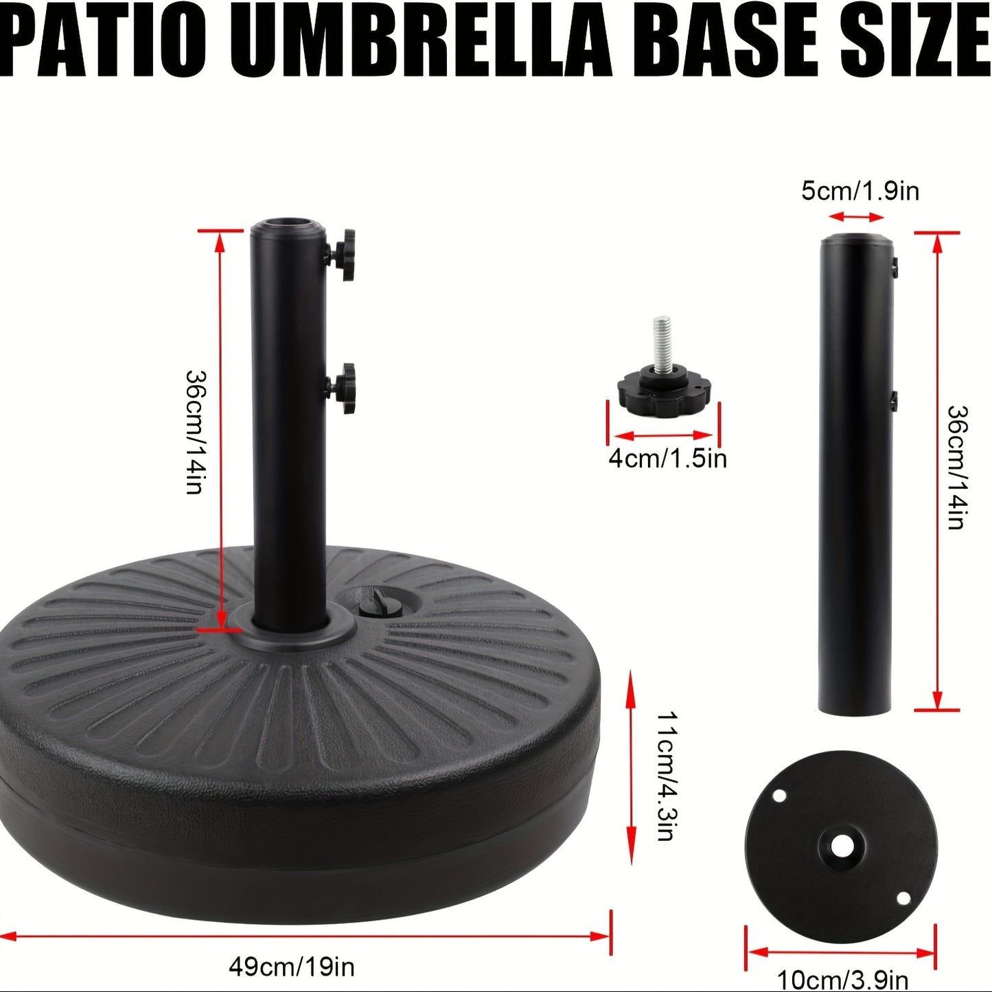 [Durable Round Umbrella Base] Durable Fillable Round Patio Umbrella Base, Free-Standing Patio Umbrella Round Base for Outdoor, Lawn, Backyard, Garden