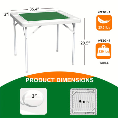 Folding Card Table, Mahjong Table Featuring Green Felt, Suitable for Card Games Like Mahjong, Poker, And Dominoes