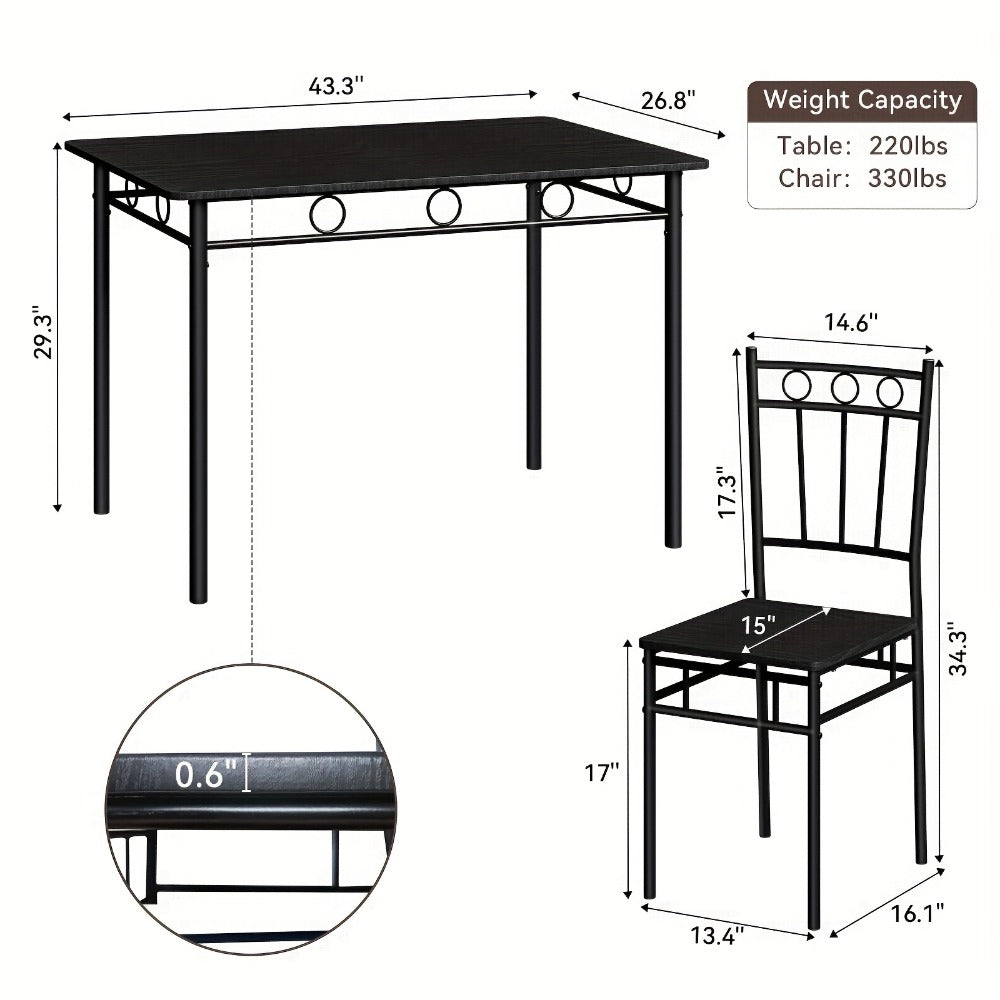 5-Piece Rectangular Dining Table Set with 4 Slat-Back Chairs, Solid Wood Kitchen Dining Table & Chairs for Small Spaces & Apartments, 220 lb Table & 330 lb Chair Capacity, Brown & Gray