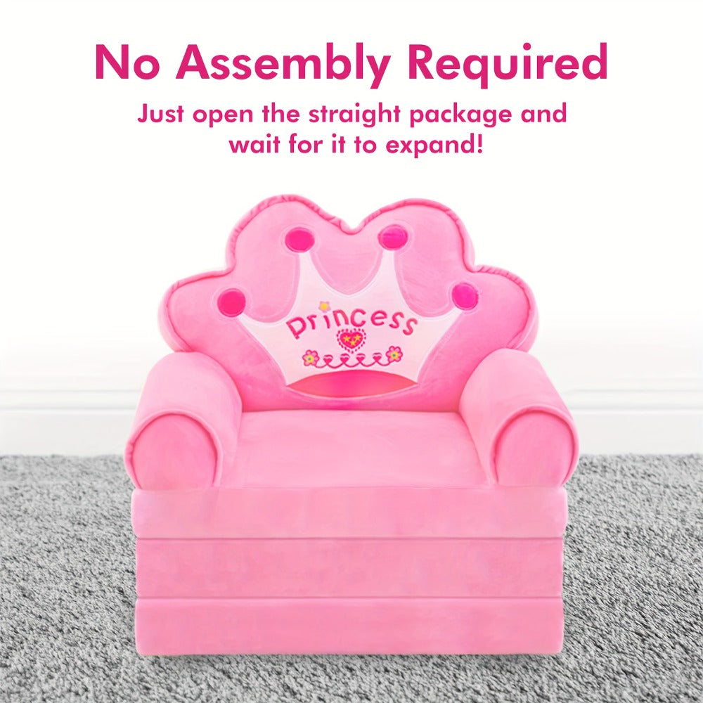 Kids Sofa Chair Foldable, 2-in-1 Toddler Couch Lounger, Pink Soft Plush Memory Foam Sofa with Pillow & Armrests, Machine Washable Cover, Comfy Kids Room Seating Perfect Holiday Gift