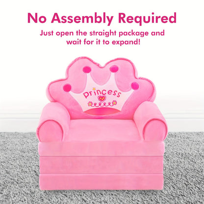 Kids Sofa Chair Foldable, 2-in-1 Toddler Couch Lounger, Pink Soft Plush Memory Foam Sofa with Pillow & Armrests, Machine Washable Cover, Comfy Kids Room Seating Perfect Holiday Gift