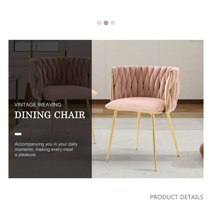 Velvet Dining Chairs Set of 2, Accent Chairs With Golden Metal Legs, Woven Upholstered, For Living Room/Bedroom/Kitchen