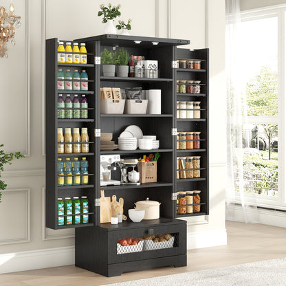 55'' Pantry Cabinet, Kitchen Pantry Storage Cabinet With Adjustable Shelves And Drawer, Wooden Kitchen Storage Cabinet, Buffet Cupboards Cabinet For Kitchen, Living Room, Bathroom, Dining Room