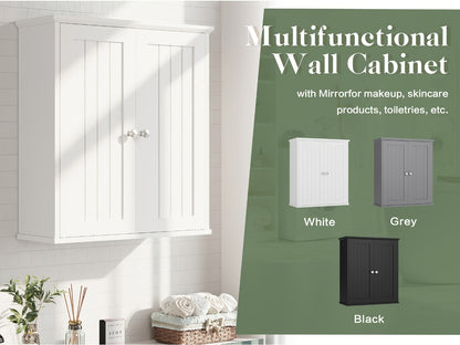Wall Mounted Bathroom Cabinet with Shelf Linen Tower White, Kitchen Garage Laundry Room Wall Storage Cabinet with Adjustable Shelves
