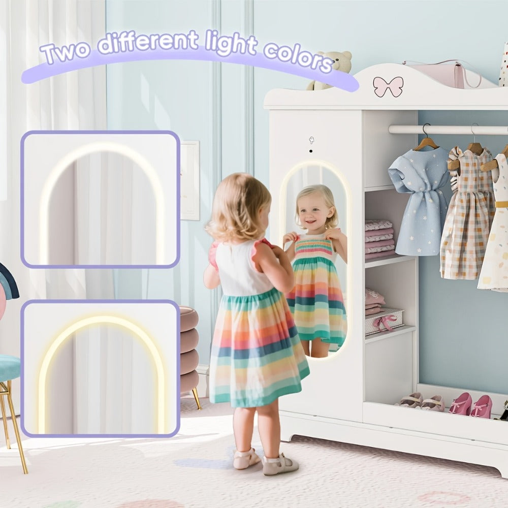 Kids Armoire with Jewelry Cabinet, Kids Dress Up Storage wth Shelves, Girls Wardrode Costume Organizer with Mirror, Children Closet with Armoire for Bedroom, Kids Room, Girls, Kids Room Furniture, Bedroom Storage, Stylish Kids Wardrobe, Playful Design, Ha