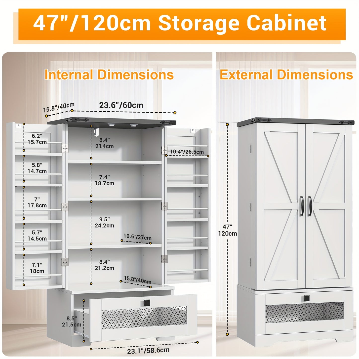 55'' Pantry Cabinet, Kitchen Pantry Storage Cabinet With Adjustable Shelves And Drawer, Wooden Kitchen Storage Cabinet, Buffet Cupboards Cabinet For Kitchen, Living Room, Bathroom, Dining Room