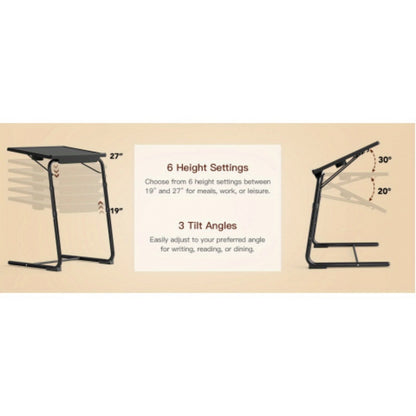 Adjustable Folding TV Tray Table with 6-Level Height & 3 Tilt Angles | Portable Sofa Side Table for Dining, Laptop, Bed, Living Room | Set of 2 or 1, Black