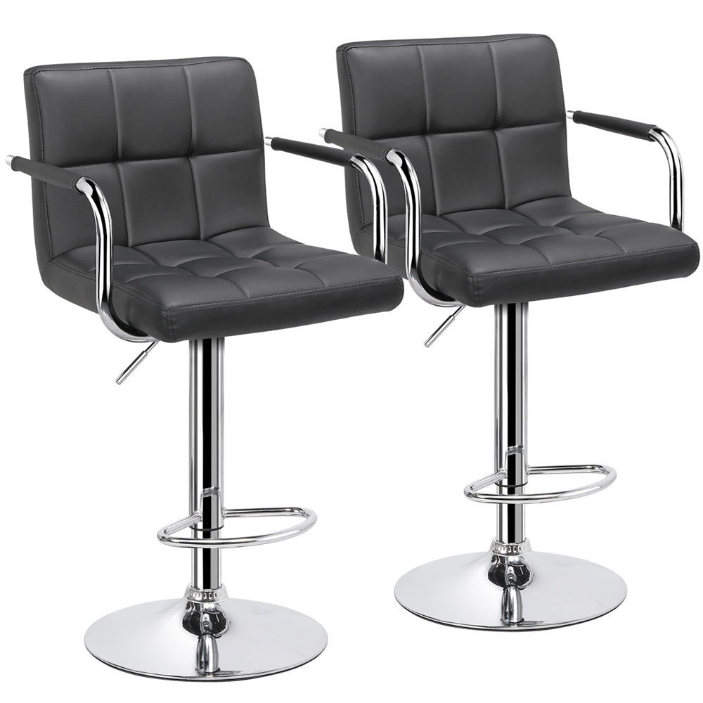 Costoffs 2pcs PU Leather Bar Stools Adjustable Swivel Stools Kitchen Chairs with Large Steel Base, Backrests & Footrest for Dining Room, Kitchen Island, Home Bar Counter, Christmas Gift