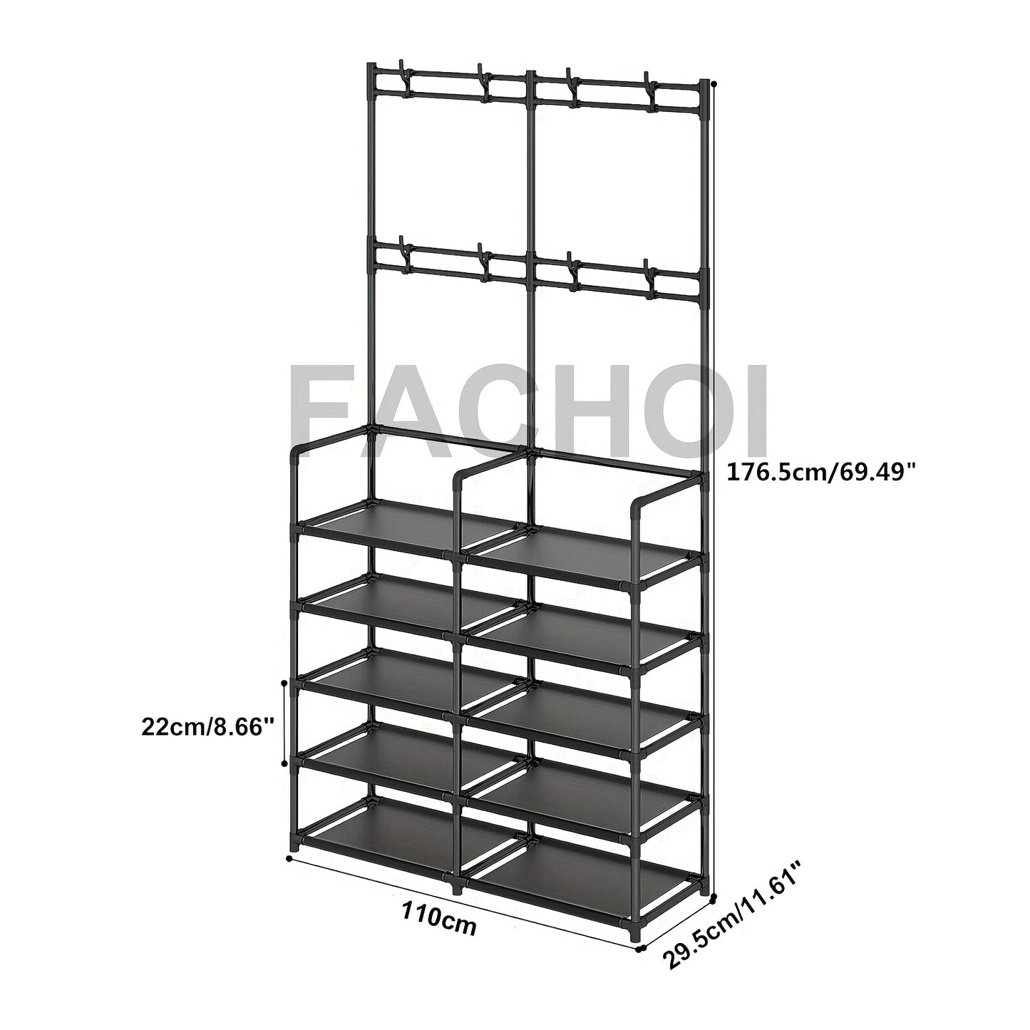 Versatile Shoe And Coat Metal Rack - 23.62inch, Detachable Hooks, Multi-Layer, Free-Standing Storage for Home And Apartment
