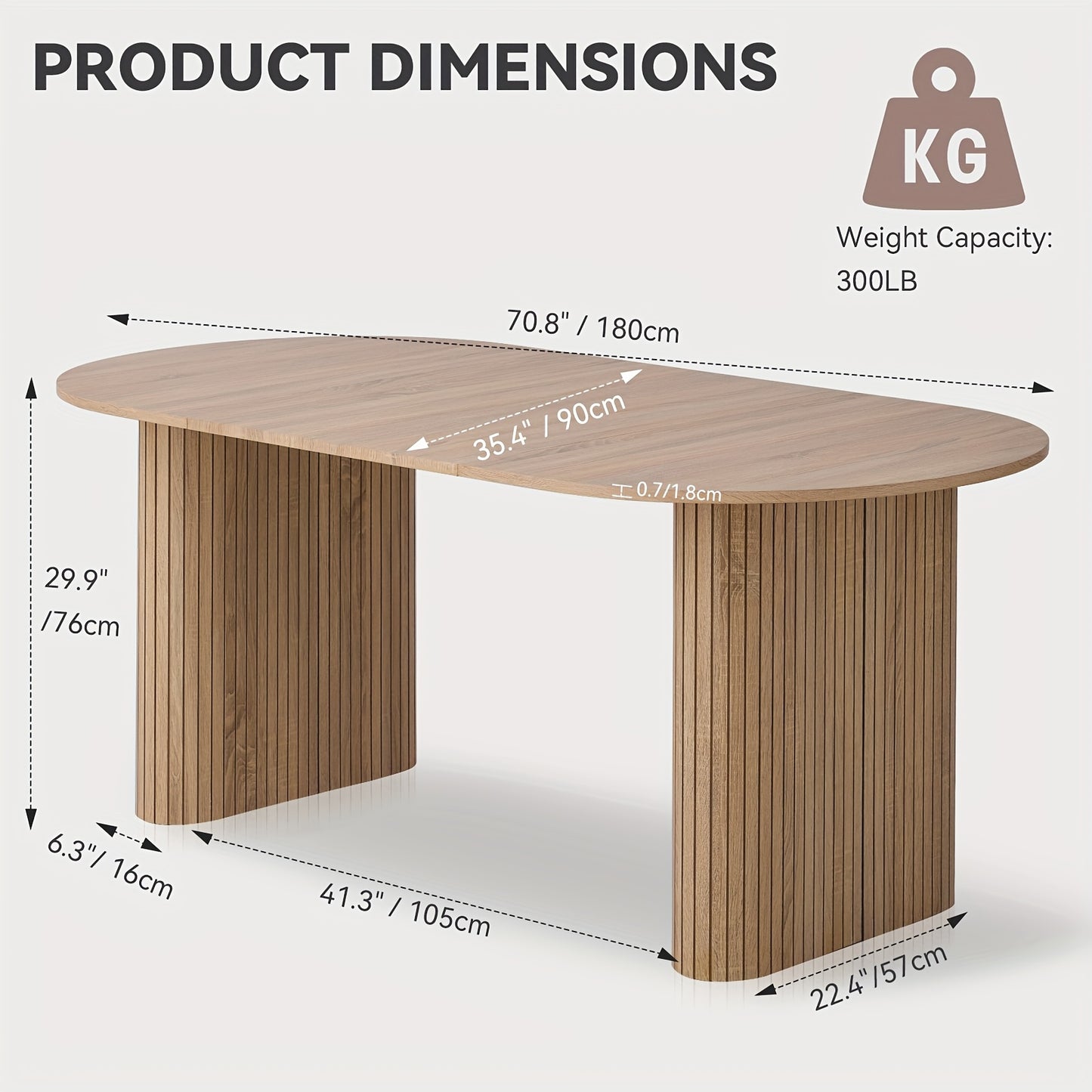 70.8" Oval Dining Table for 4 6 Person, Mid-century Modern Farmhouse Kitchen Table, Wood-grain Patterned Rustic Dinner Table for Breakfast Dining Reception Room(Only Table)