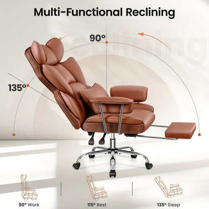 KERDOM Big & Tall Executive Office Chair with Footrest - Heavy Duty 500lbs Capacity Ergonomic High Back Reclining Chair, Adjustable Height, Lumbar Support & Manual Recline, Heavy-Duty Swivel Computer Desk Chair with Soft Cushioned & Backrest for Hom