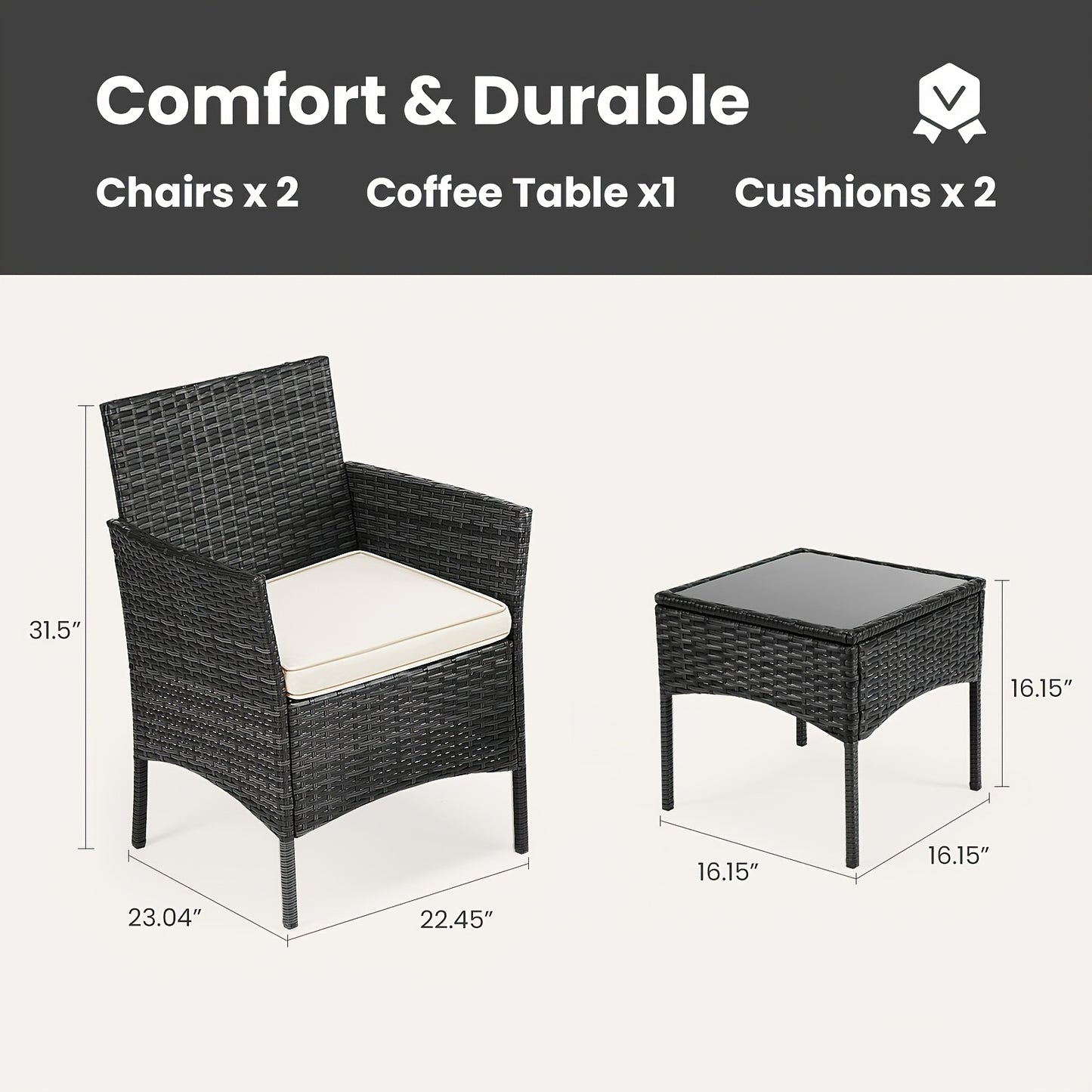 [Outdoor Garden Sets] Patio Porch Furniture Sets 3pcs PE Rattan Wicker Chairs With Table Outdoor Garden Furniture Sets