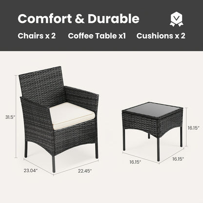 [Outdoor Garden Sets] Patio Porch Furniture Sets 3pcs PE Rattan Wicker Chairs With Table Outdoor Garden Furniture Sets