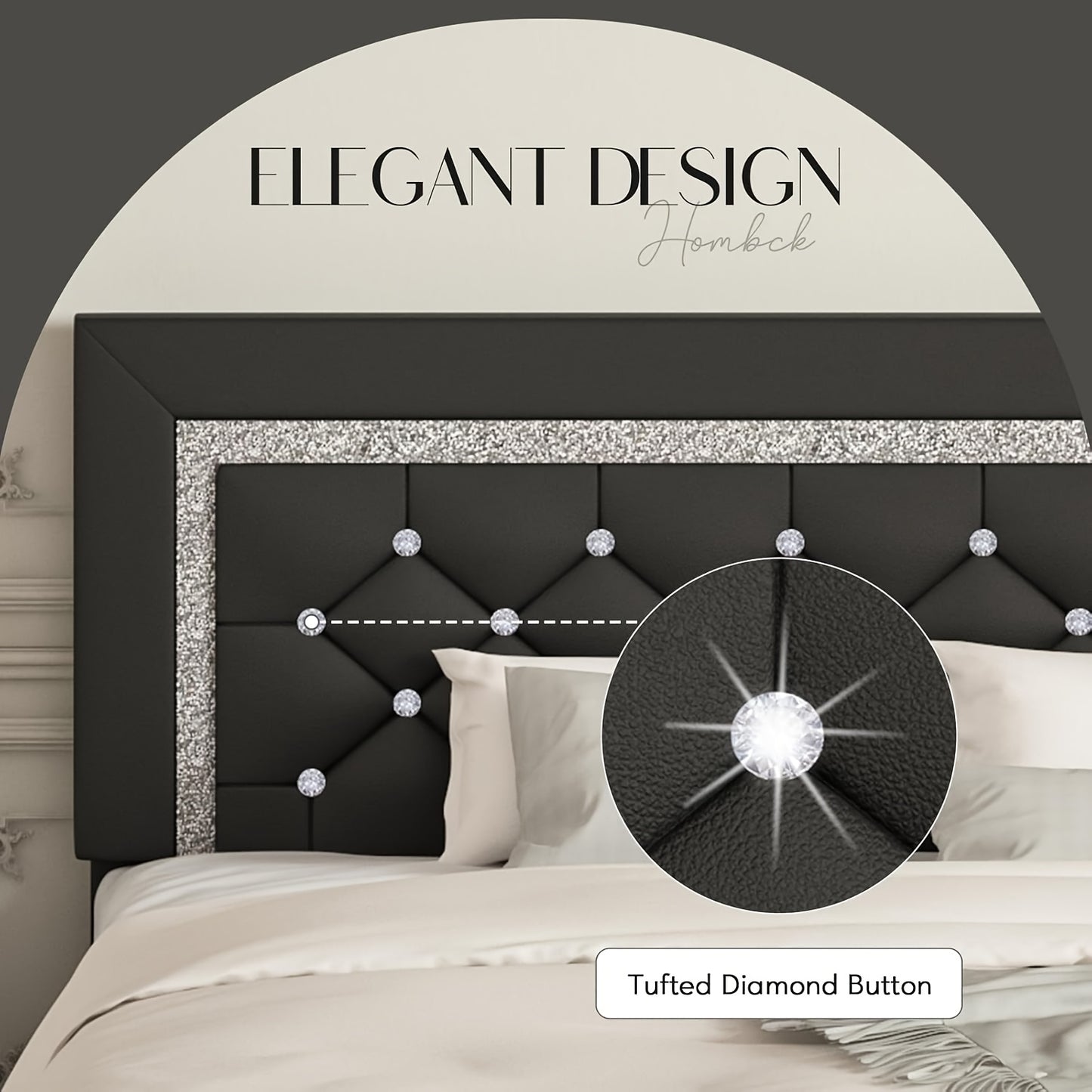 Upholstered Bed Frame With Diamond Tufted Headboard, Faux Leather Headboard & Footboard, Wooden Slats Support, No Box Spring Needed, Easy Assembly, Cozy Winter Gifts, Christmas Gift, Christmas Limited Edition, Festive Atmosphere, Black