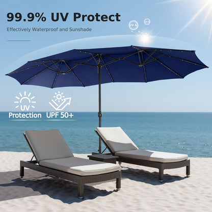[Double Sided Umbrella] 13ft Double Sided Patio Umbrella with Solar Lights, Includes Stand Base, Outdoor Large Patio Umbrella with Crank Handle, Outdoor Extra Large Market Table Umbrella, 12 Heavy-duty Ribs, for Outside, Market, Patio, Deck, Swimming Pool