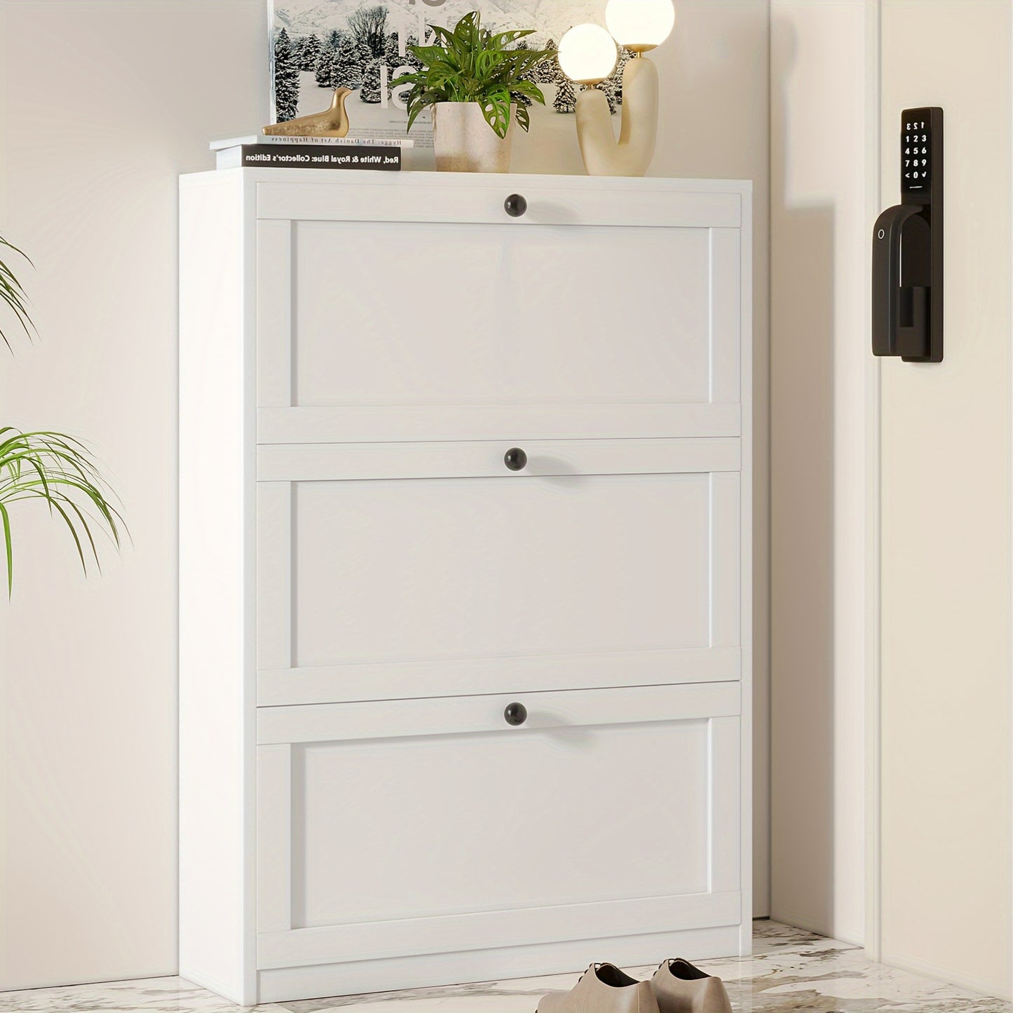 Shoe Cabinet with 3 Flip Drawers & Adjustable Shelf - Narrow Shoe Storage Cabinet for Entryway, Freestanding Hidden Shoe Organizer for Hallway, Bedroom, Apartment - For Homeowners & Renters - Maximize Space & Keep Shoes Organized - Ideal Gift for Housewar