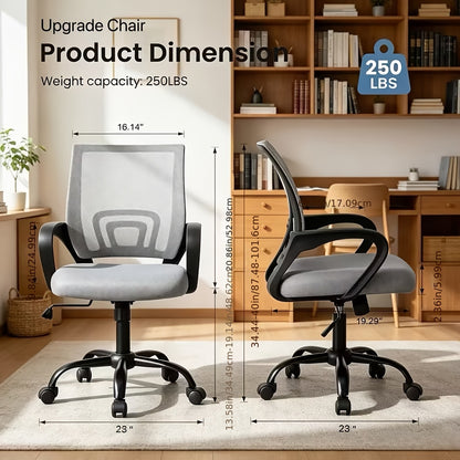 Height Adjustable Office Desk Chair with Lumbar Support Rocking Mode, Fixed Armrests, Swivel Computer Gaming Chair for Conference Meeting Rooms