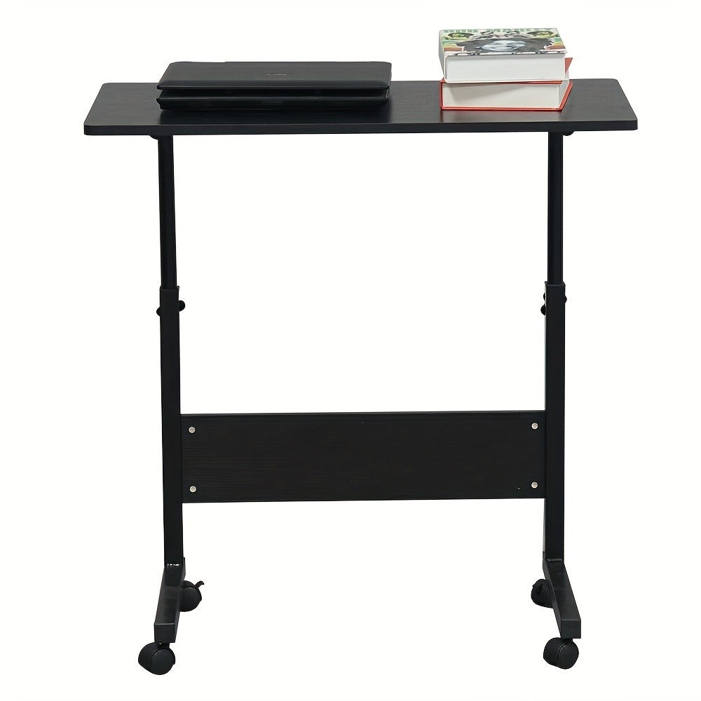 Height Adjustable Rolling Overbed Table with Wheels & Brakes – Mobile Laptop Desk Side Table 27"-44", MDF Top Iron Frame for Bedroom Living Room Kitchen Study, Black & Gray