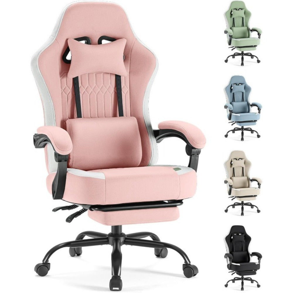 Ergonomic Computer Gaming Chair with Footrest, Lumbar Support & Headrest – Height Adjustable Office Chair with Armrests & Rollers, Black, Light Green, Blue