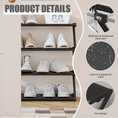 Foldable Z-Design Shoe Rack Large Capacity Non-Woven Entryway Shoe Organizer – Space-Saving Portable Shoe Storage for Foyer, Hallway & Door, Black & Pink