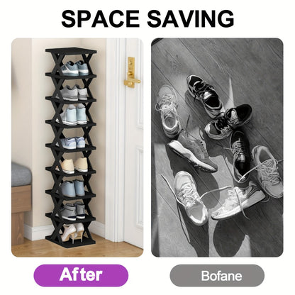 Stackable Shoe Rack 6 or 9 Tier Plastic Vertical Shoe Organizer, Space Saving Shoe Storage Shelf for Entryway Bedroom Hallway Dorm, 10 Color Options