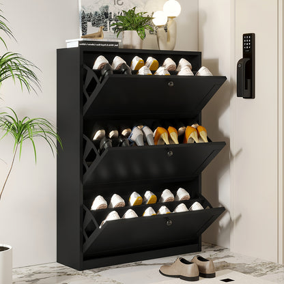 Shoe Cabinet shown in the Black, 3 Drawers option