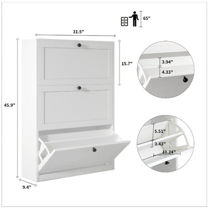 3-Drawer Space-Saving Shoe Cabinet, Covered Shoe Storage for Entryway detail image - detail view 4