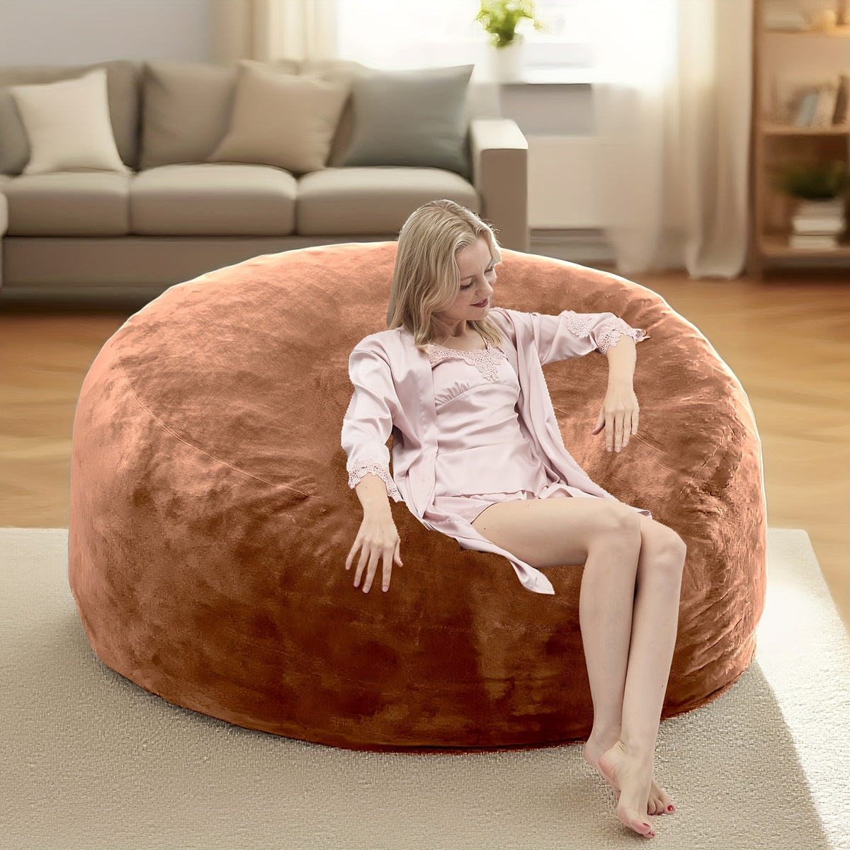 Bean Bag Chair shown in the Brown, 6FT(62"D x 62"W x 28"H) option