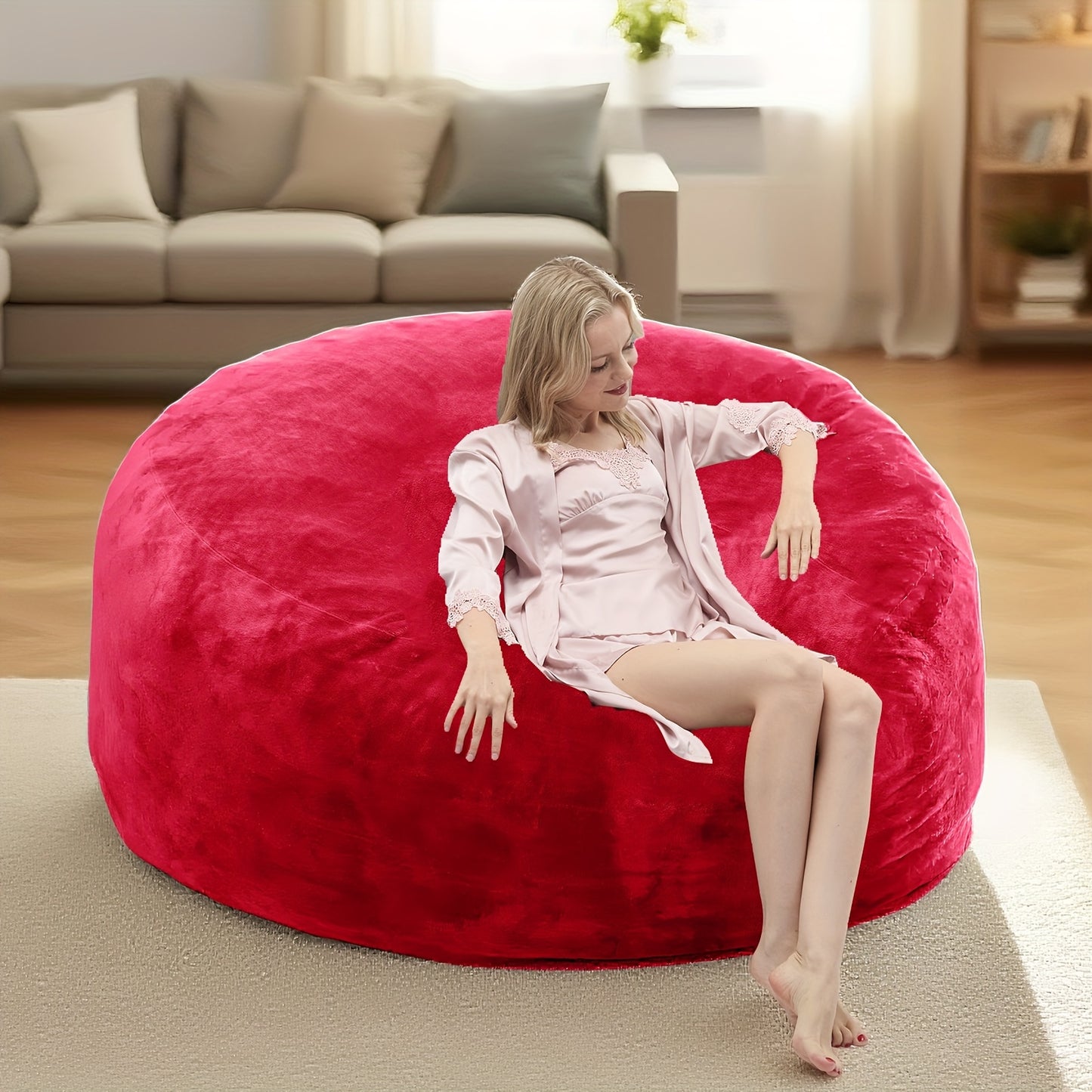 Bean Bag Chair shown in the Red, 3FT(36"D x 36"W x 28"H) option