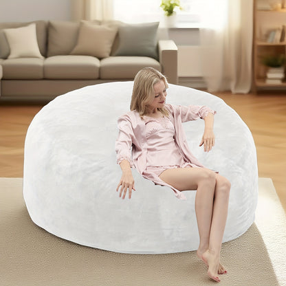 Bean Bag Chair shown in the White, 5FT(55"D x 55"W x 28"H) option