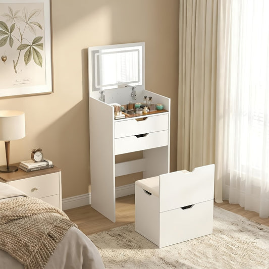 Vanity Desk, 3-in-1 with Flip Top Mirror & Hidden Stool, Small Makeup Dressing Table shown in the main product view