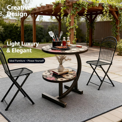 3-in-1 Round Outdoor Coffee Table, Living Room Center Table for Patio detail image