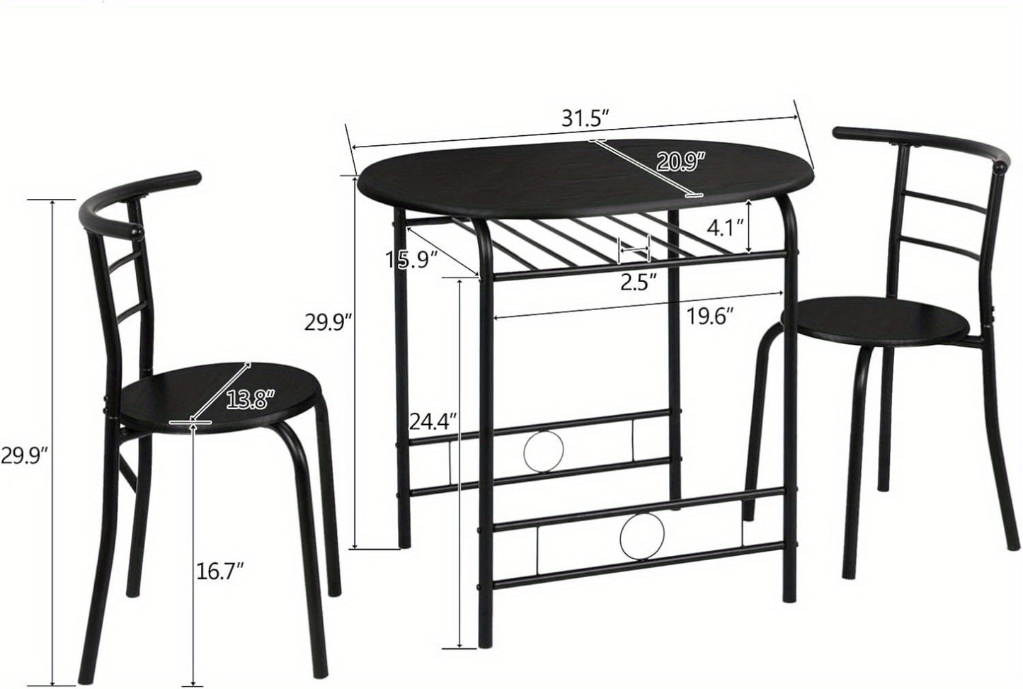 3-Piece Metal Dining Table Set with Two Chairs Included for Kitchen detail image - detail view 20