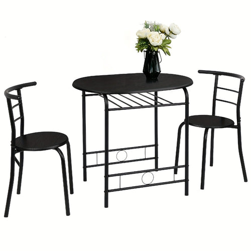 Dining Table Set, 3 Piece for 2 Small Kitchen Table and 2 Chairs with Wine Rack Metal shown in the main product view
