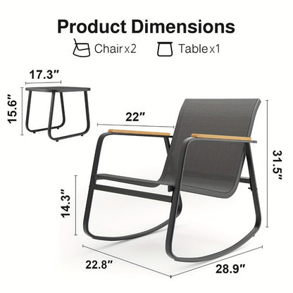 3-Piece Patio Rocking Chair Set with Side Table and Armrests detail image - detail view 11
