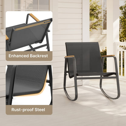 3-Piece Patio Rocking Chair Set with Side Table and Armrests detail image - detail view 12