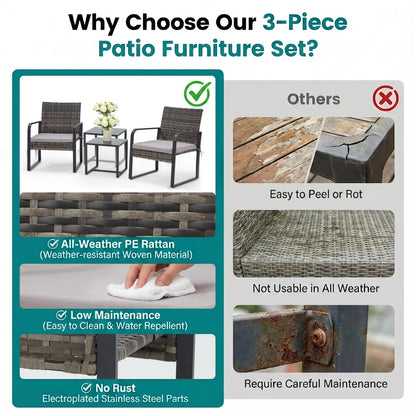 3-Piece Wicker Outdoor Bistro Set with Multiple Color Options for Patio detail image - detail view 10