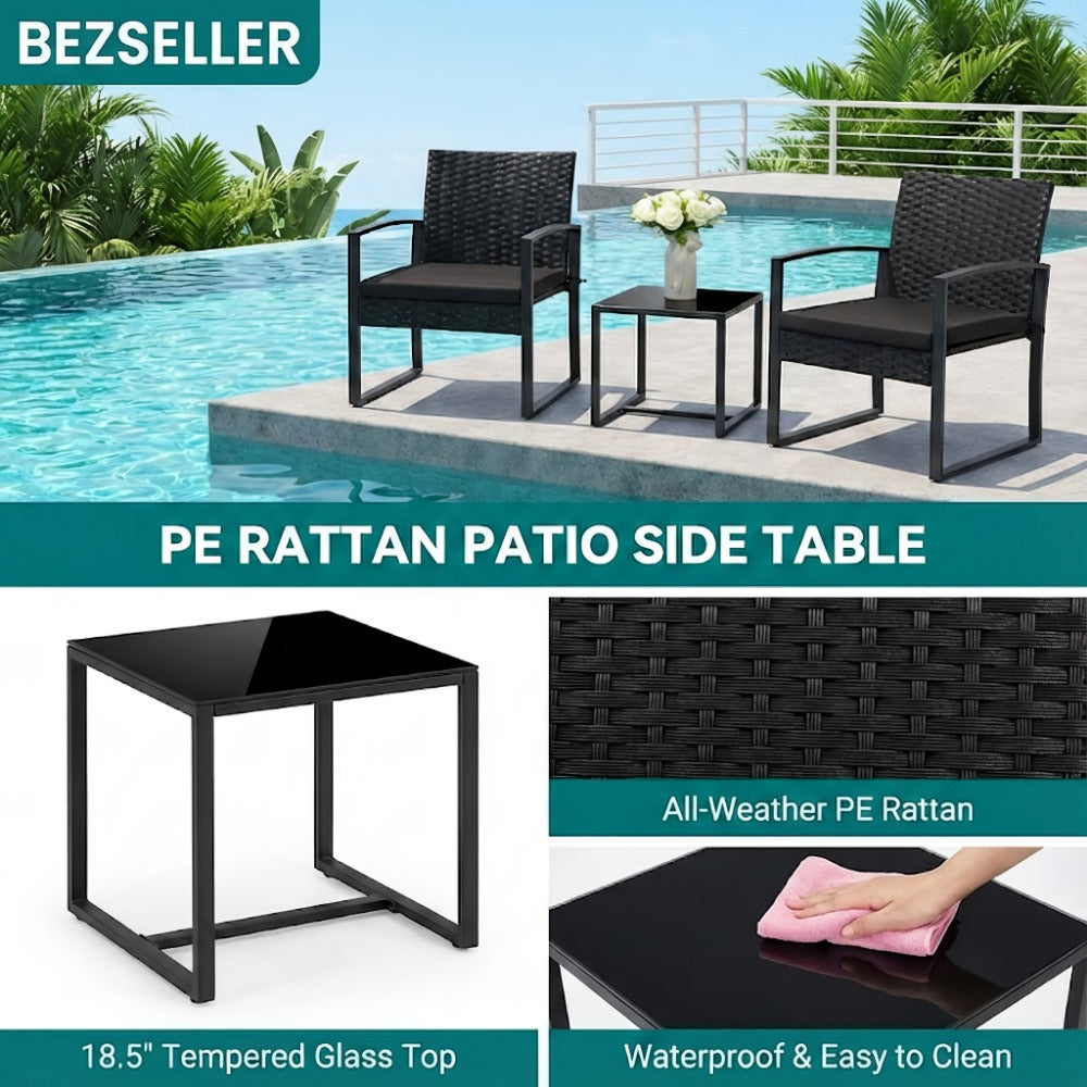 3-Piece Wicker Outdoor Bistro Set with Multiple Color Options for Patio detail image - detail view 11