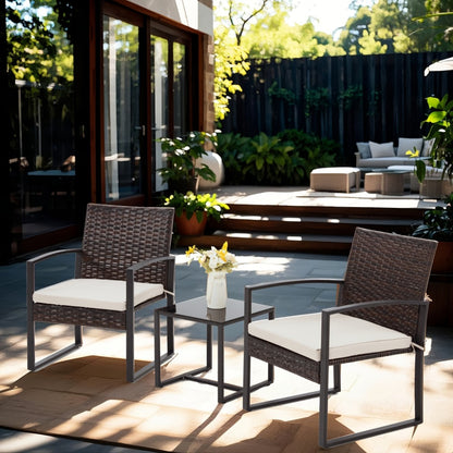 3-Piece Wicker Outdoor Bistro Set with Multiple Color Options for Patio detail image - detail view 4