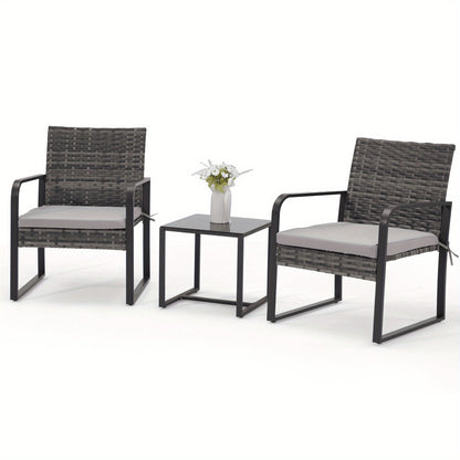 3-Piece Wicker Outdoor Bistro Set with Multiple Color Options for Patio detail image - detail view 5