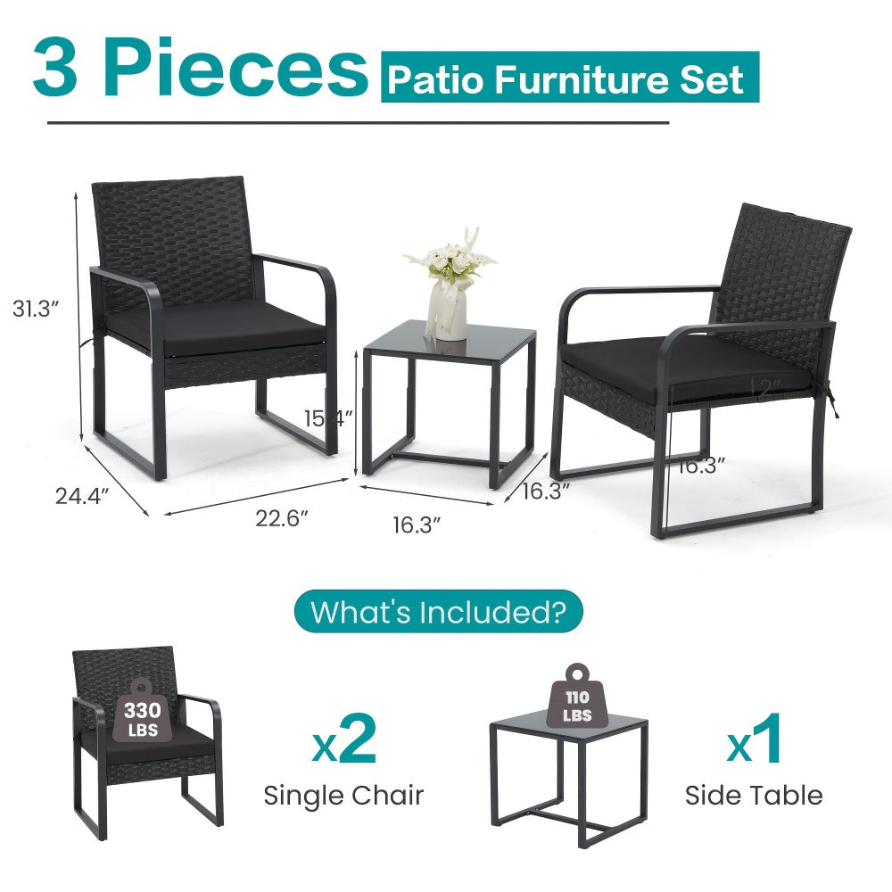 3-Piece Wicker Outdoor Bistro Set with Multiple Color Options for Patio detail image - detail view 8