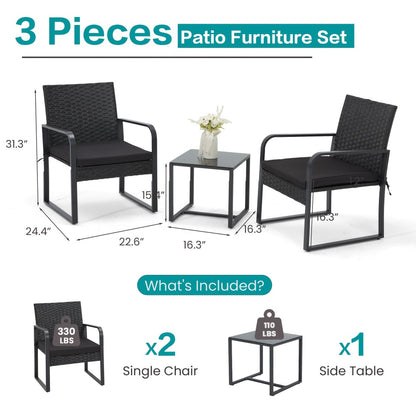 3-Piece Wicker Outdoor Bistro Set with Multiple Color Options for Patio detail image - detail view 8